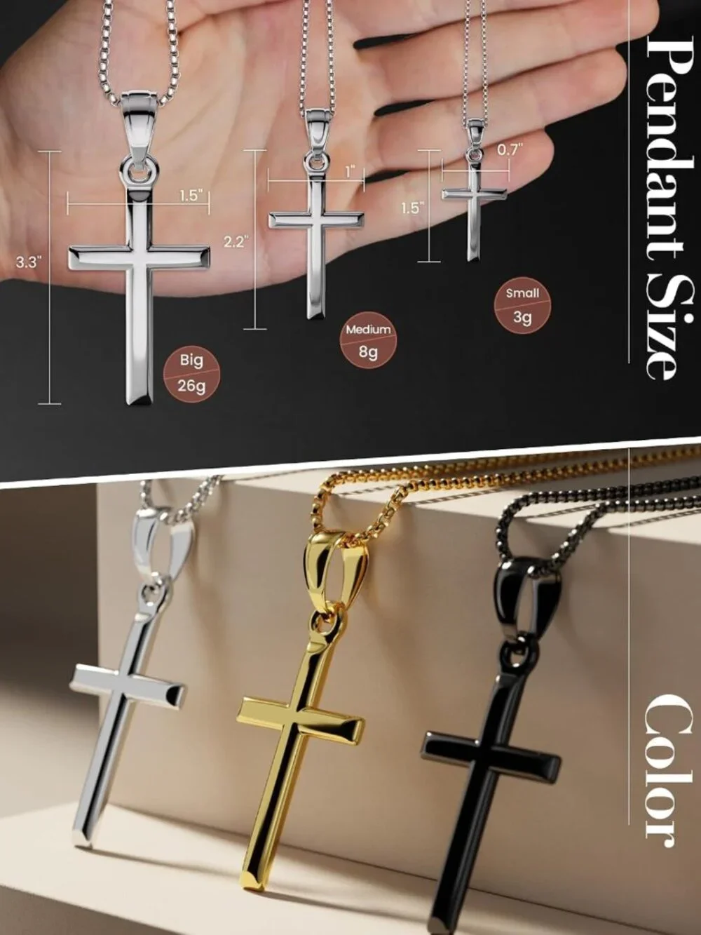 Engraved Bible Verse Cross Pendant Necklace for Men & Women, Faith Jewelry
